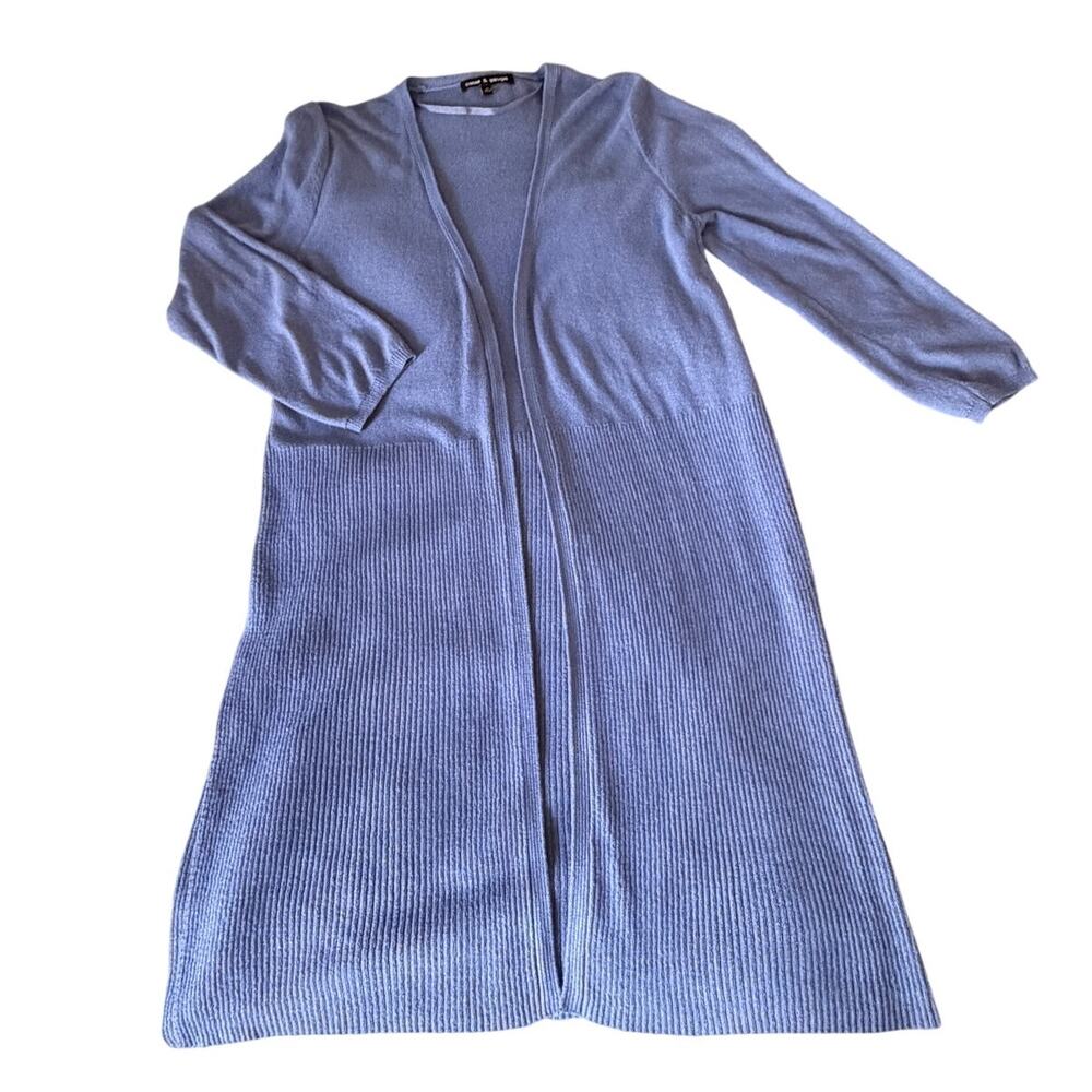 Cable & Gauge Long Cardigan Sweater Women M Periwinkle Blue Open Front Duster - Picture 5 of 9